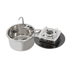 CAN Round Foldable Single Gas Hob and Sink combo - stainless steel